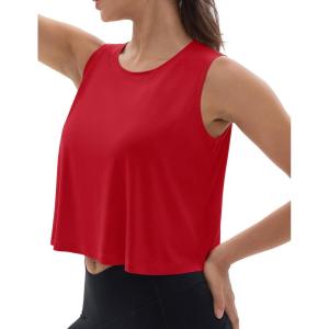imageMAGCOMSEN Womens Workout Tank Tops Sleeveless Yoga Shirts Cropped Loose Fit Athletic Dry Fit Moisture WickingRed
