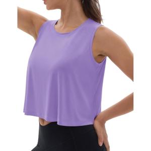 imageMAGCOMSEN Womens Workout Tank Tops Sleeveless Yoga Shirts Cropped Loose Fit Athletic Dry Fit Moisture WickingTaro Purple
