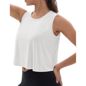imageMAGCOMSEN Womens Workout Tank Tops Sleeveless Yoga Shirts Cropped Loose Fit Athletic Dry Fit Moisture WickingWhite