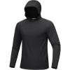 imageMAGCOMSEN Mens UPF 50 Sun Protection Shirts Quick Dry Long Sleeve Rash Guard Lightweight Hoodie Shirt Fishing RunningBlack