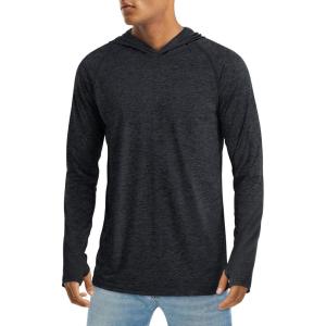 imageMAGCOMSEN Mens UPF 50 Sun Protection Hoodie Lightweight Long Sleeve Rash Guard Shirts Fishing Swim Athletic WorkoutBlack