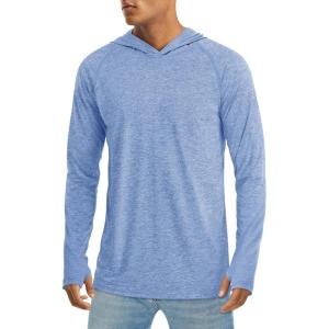 imageMAGCOMSEN Mens UPF 50 Sun Protection Hoodie Lightweight Long Sleeve Rash Guard Shirts Fishing Swim Athletic WorkoutLight Blue