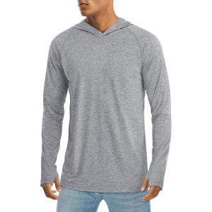 imageMAGCOMSEN Mens UPF 50 Sun Protection Hoodie Lightweight Long Sleeve Rash Guard Shirts Fishing Swim Athletic WorkoutLight Grey