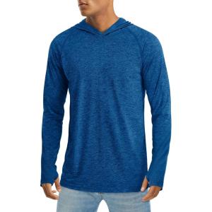 imageMAGCOMSEN Mens UPF 50 Sun Protection Hoodie Lightweight Long Sleeve Rash Guard Shirts Fishing Swim Athletic WorkoutMiddle Blue