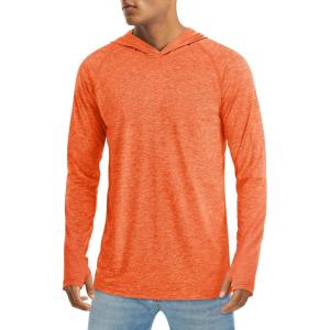 imageMAGCOMSEN Mens UPF 50 Sun Protection Hoodie Lightweight Long Sleeve Rash Guard Shirts Fishing Swim Athletic WorkoutOrange