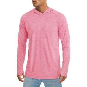 imageMAGCOMSEN Mens UPF 50 Sun Protection Hoodie Lightweight Long Sleeve Rash Guard Shirts Fishing Swim Athletic WorkoutPink