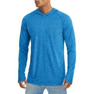 imageMAGCOMSEN Mens UPF 50 Sun Protection Hoodie Lightweight Long Sleeve Rash Guard Shirts Fishing Swim Athletic WorkoutSea Blue