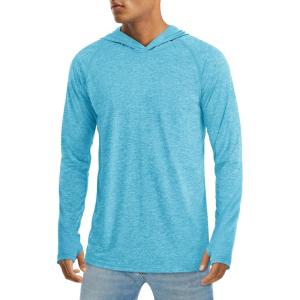 imageMAGCOMSEN Mens UPF 50 Sun Protection Hoodie Lightweight Long Sleeve Rash Guard Shirts Fishing Swim Athletic WorkoutWater Blue