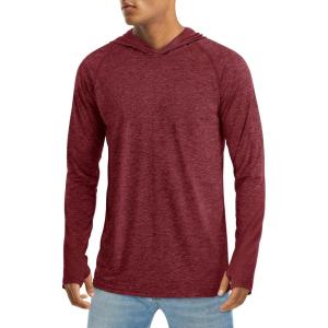 imageMAGCOMSEN Mens UPF 50 Sun Protection Hoodie Lightweight Long Sleeve Rash Guard Shirts Fishing Swim Athletic WorkoutWine Red