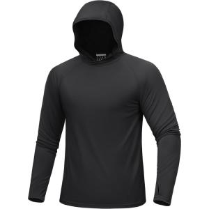imageMAGCOMSEN Mens UPF 50 Sun Protection Shirts Quick Dry Long Sleeve Rash Guard Lightweight Hoodie Shirt Fishing RunningBlack
