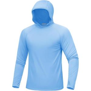 imageMAGCOMSEN Mens UPF 50 Sun Protection Shirts Quick Dry Long Sleeve Rash Guard Lightweight Hoodie Shirt Fishing RunningBlue