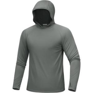imageMAGCOMSEN Mens UPF 50 Sun Protection Shirts Quick Dry Long Sleeve Rash Guard Lightweight Hoodie Shirt Fishing RunningDark Grey