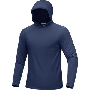 imageMAGCOMSEN Mens UPF 50 Sun Protection Shirts Quick Dry Long Sleeve Rash Guard Lightweight Hoodie Shirt Fishing RunningNavy