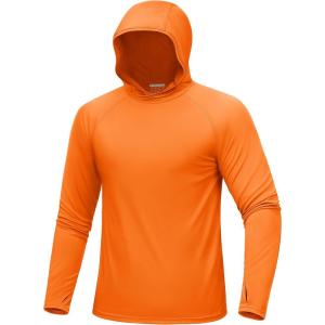 imageMAGCOMSEN Mens UPF 50 Sun Protection Shirts Quick Dry Long Sleeve Rash Guard Lightweight Hoodie Shirt Fishing RunningOrange