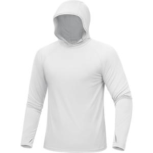 imageMAGCOMSEN Mens UPF 50 Sun Protection Shirts Quick Dry Long Sleeve Rash Guard Lightweight Hoodie Shirt Fishing RunningWhite