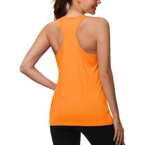imageMAGCOMSEN Womens Sleeveless Workout Tank Tops UPF 80 Racerback Shirts Quick Dry UV Protection Athletic Gym Summer TopsFluorescent Orange