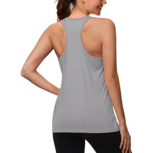 imageMAGCOMSEN Womens Sleeveless Workout Tank Tops UPF 80 Racerback Shirts Quick Dry UV Protection Athletic Gym Summer TopsLight Grey