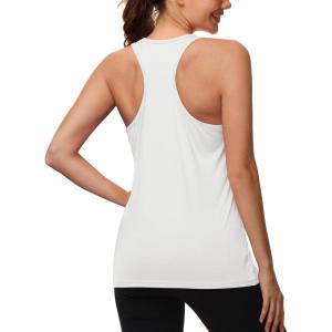 imageMAGCOMSEN Womens Sleeveless Workout Tank Tops UPF 80 Racerback Shirts Quick Dry UV Protection Athletic Gym Summer TopsWhite