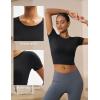 imageMAGCOMSEN Womens Crop Workout Tops Yoga Short Sleeve Athletic Shirts Cropped Slim Fit Gym Clothes Tight Tshirt ExerciseBlack