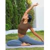 imageMAGCOMSEN Womens Crop Workout Tops Yoga Short Sleeve Athletic Shirts Cropped Slim Fit Gym Clothes Tight Tshirt ExerciseBrown