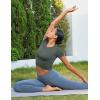 imageMAGCOMSEN Womens Crop Workout Tops Yoga Short Sleeve Athletic Shirts Cropped Slim Fit Gym Clothes Tight Tshirt ExerciseGray Green