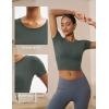 imageMAGCOMSEN Womens Crop Workout Tops Yoga Short Sleeve Athletic Shirts Cropped Slim Fit Gym Clothes Tight Tshirt ExerciseGray Green