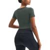 imageMAGCOMSEN Womens Crop Workout Tops Yoga Short Sleeve Athletic Shirts Cropped Slim Fit Gym Clothes Tight Tshirt ExerciseGray Green