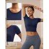 imageMAGCOMSEN Womens Crop Workout Tops Yoga Short Sleeve Athletic Shirts Cropped Slim Fit Gym Clothes Tight Tshirt ExerciseNavy