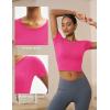 imageMAGCOMSEN Womens Crop Workout Tops Yoga Short Sleeve Athletic Shirts Cropped Slim Fit Gym Clothes Tight Tshirt ExerciseRose Red