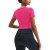 imageMAGCOMSEN Womens Crop Workout Tops Yoga Short Sleeve Athletic Shirts Cropped Slim Fit Gym Clothes Tight Tshirt ExerciseRose Red