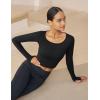 imageMAGCOMSEN Womens Long Sleeve Crop Workout Tops Yoga Slim Fit Athletic Cropped Shirts Running Gym Exercise Pilates ClothesBlack