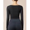 imageMAGCOMSEN Womens Long Sleeve Crop Workout Tops Yoga Slim Fit Athletic Cropped Shirts Running Gym Exercise Pilates ClothesBlack