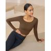 imageMAGCOMSEN Womens Long Sleeve Crop Workout Tops Yoga Slim Fit Athletic Cropped Shirts Running Gym Exercise Pilates ClothesDark Brown