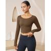 imageMAGCOMSEN Womens Long Sleeve Crop Workout Tops Yoga Slim Fit Athletic Cropped Shirts Running Gym Exercise Pilates ClothesDark Brown