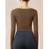 imageMAGCOMSEN Womens Long Sleeve Crop Workout Tops Yoga Slim Fit Athletic Cropped Shirts Running Gym Exercise Pilates ClothesDark Brown