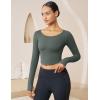 imageMAGCOMSEN Womens Long Sleeve Crop Workout Tops Yoga Slim Fit Athletic Cropped Shirts Running Gym Exercise Pilates ClothesDark Gray Green