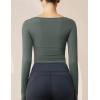 imageMAGCOMSEN Womens Long Sleeve Crop Workout Tops Yoga Slim Fit Athletic Cropped Shirts Running Gym Exercise Pilates ClothesDark Gray Green