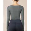 imageMAGCOMSEN Womens Long Sleeve Crop Workout Tops Yoga Slim Fit Athletic Cropped Shirts Running Gym Exercise Pilates ClothesGrey