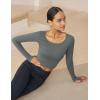 imageMAGCOMSEN Womens Long Sleeve Crop Workout Tops Yoga Slim Fit Athletic Cropped Shirts Running Gym Exercise Pilates ClothesGrey