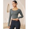 imageMAGCOMSEN Womens Long Sleeve Crop Workout Tops Yoga Slim Fit Athletic Cropped Shirts Running Gym Exercise Pilates ClothesGrey