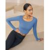imageMAGCOMSEN Womens Long Sleeve Crop Workout Tops Yoga Slim Fit Athletic Cropped Shirts Running Gym Exercise Pilates ClothesHaze Blue