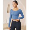 imageMAGCOMSEN Womens Long Sleeve Crop Workout Tops Yoga Slim Fit Athletic Cropped Shirts Running Gym Exercise Pilates ClothesHaze Blue