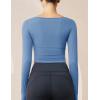 imageMAGCOMSEN Womens Long Sleeve Crop Workout Tops Yoga Slim Fit Athletic Cropped Shirts Running Gym Exercise Pilates ClothesHaze Blue