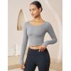 imageMAGCOMSEN Womens Long Sleeve Crop Workout Tops Yoga Slim Fit Athletic Cropped Shirts Running Gym Exercise Pilates ClothesLight Grey