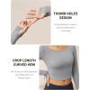 imageMAGCOMSEN Womens Long Sleeve Crop Workout Tops Yoga Slim Fit Athletic Cropped Shirts Running Gym Exercise Pilates ClothesLight Grey
