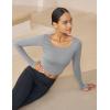 imageMAGCOMSEN Womens Long Sleeve Crop Workout Tops Yoga Slim Fit Athletic Cropped Shirts Running Gym Exercise Pilates ClothesLight Grey