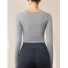 imageMAGCOMSEN Womens Long Sleeve Crop Workout Tops Yoga Slim Fit Athletic Cropped Shirts Running Gym Exercise Pilates ClothesLight Grey