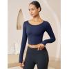imageMAGCOMSEN Womens Long Sleeve Crop Workout Tops Yoga Slim Fit Athletic Cropped Shirts Running Gym Exercise Pilates ClothesNavy