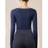imageMAGCOMSEN Womens Long Sleeve Crop Workout Tops Yoga Slim Fit Athletic Cropped Shirts Running Gym Exercise Pilates ClothesNavy