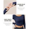 imageMAGCOMSEN Womens Long Sleeve Crop Workout Tops Yoga Slim Fit Athletic Cropped Shirts Running Gym Exercise Pilates ClothesNavy